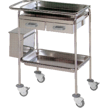 Guéridon Hidemar, inox, 2 plateaux, 2 tiroirs, 1 poubelle