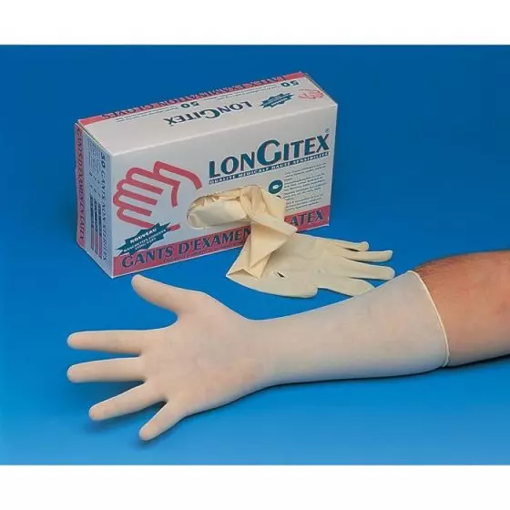 50 Gants d'examen latex poudrés manchettes longues LONGITEX 300 LCH